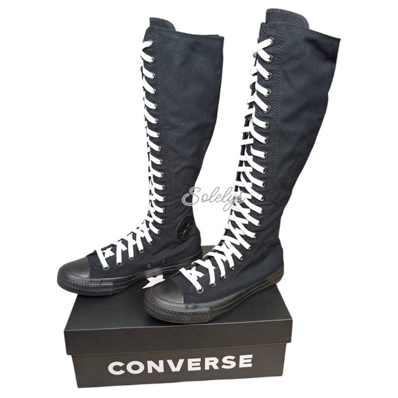 Converse CTAS XXHI Womens 6 Black White Knee High Canvas Zip Back Sneaker Boot - Picture 3 of 9